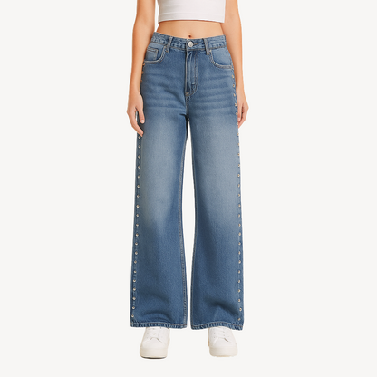 Women's Button-Studded Wide-Leg Jeans