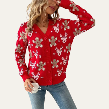 Women’s Festive Gingerbread Knit Button Cardigan