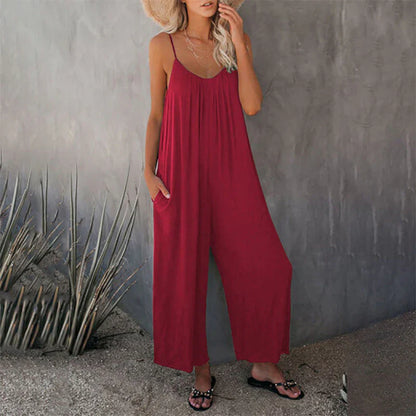 Women's Flowy V-Neck Tank Jumpsuit with Pockets