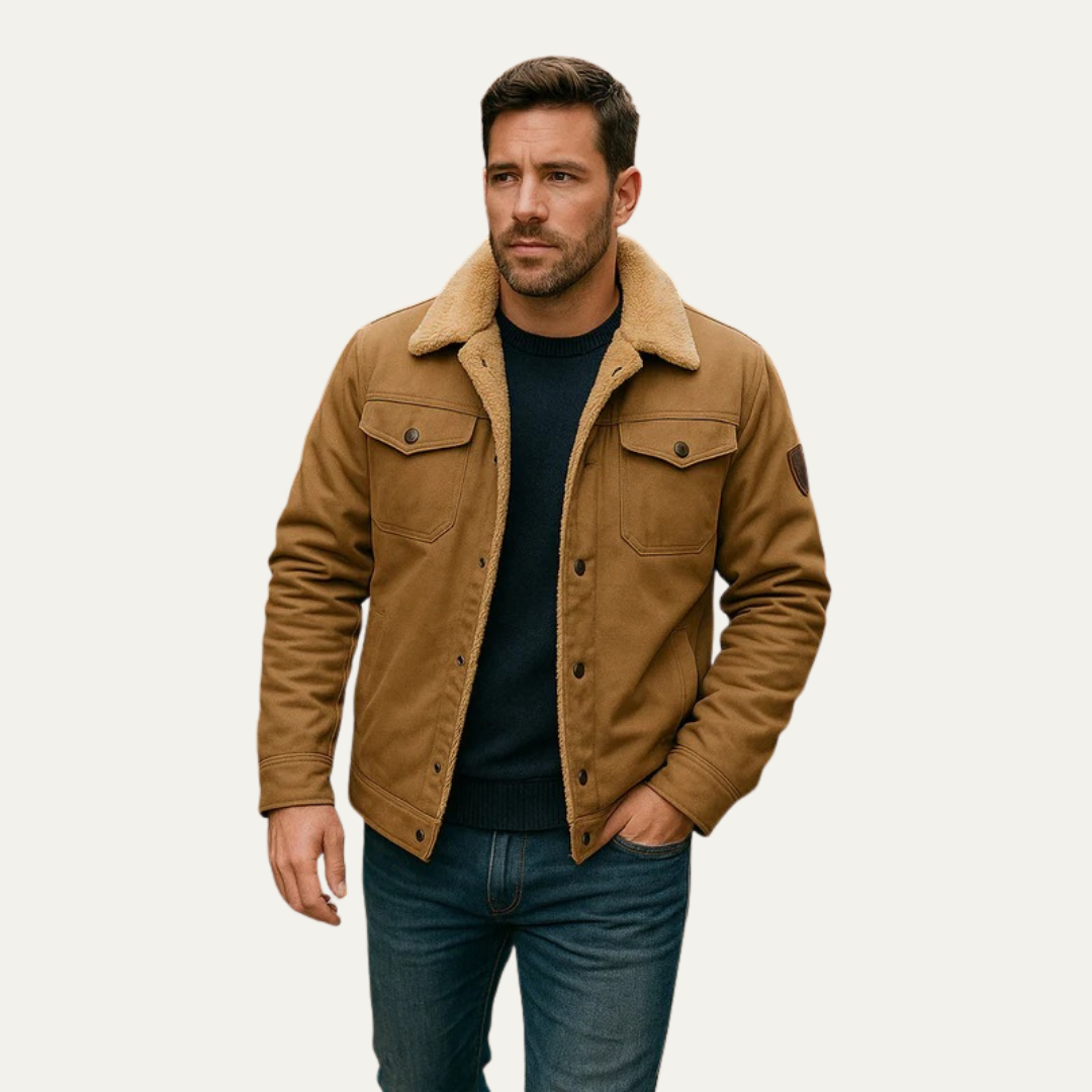 Men’s Faux Shearling Lined Snap Front Trucker Jacket
