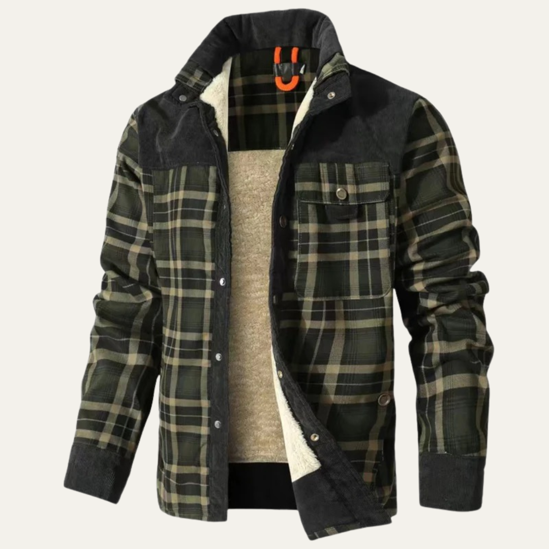 Men’s Plaid Fleece Lined Corduroy Yoke Shirt Jacket