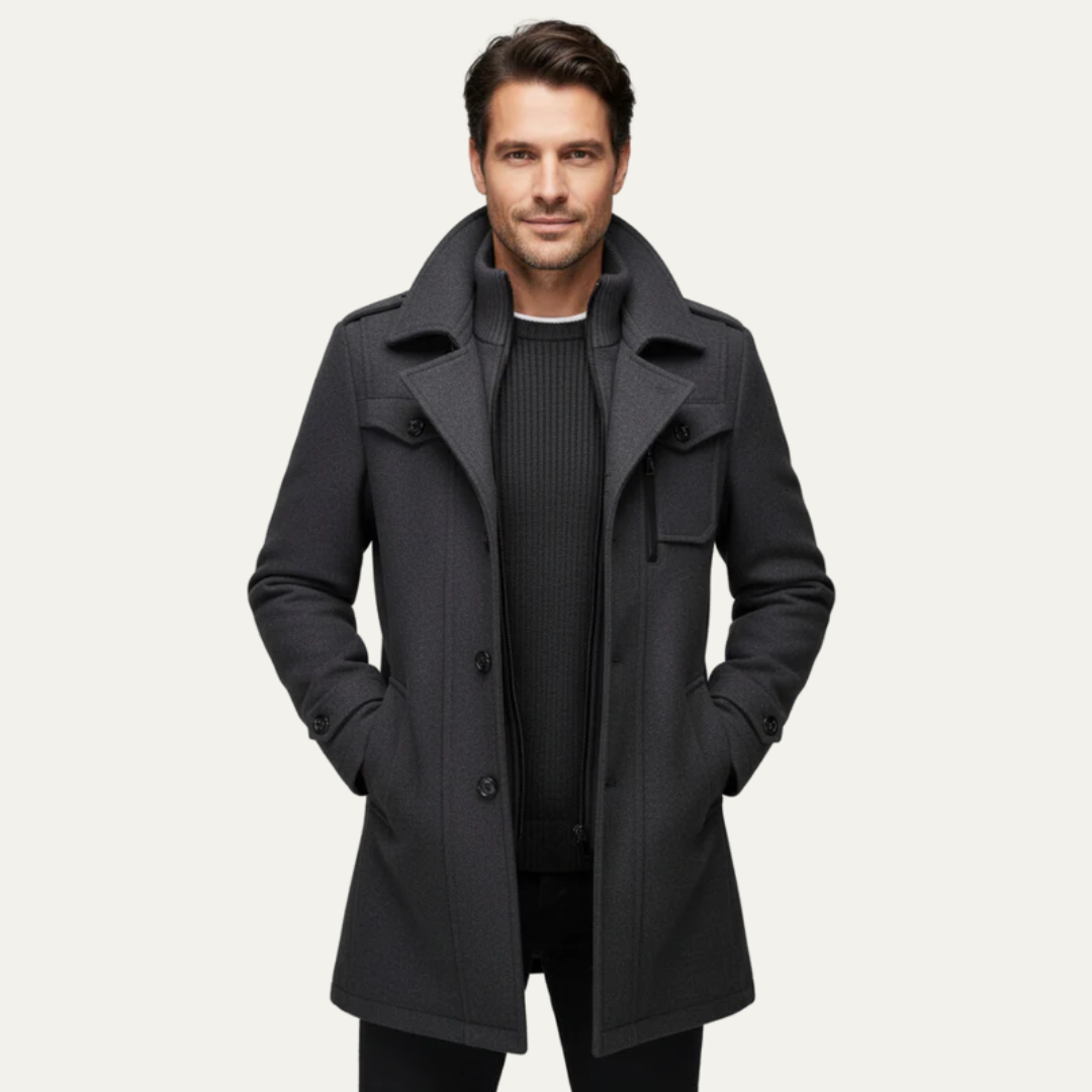 Men’s Military Inspired Wool Blend Mid Thigh Topcoat