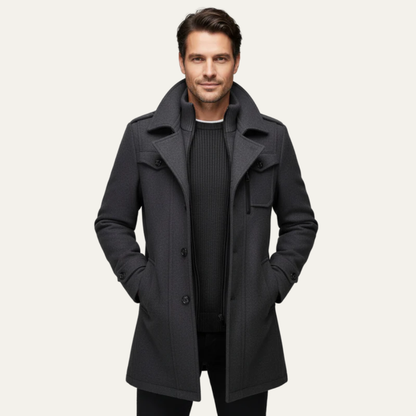 Men’s Military Inspired Wool Blend Mid Thigh Topcoat