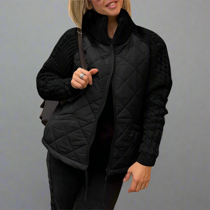 Padded jacket with knitted sleeves