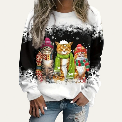 Women’s Winter Cats Printed Crewneck Sweater