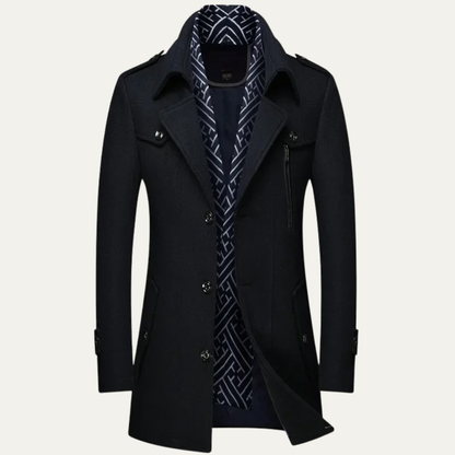 The Siena Men's Wool Blend Long Trench Coat with Lapel Collar