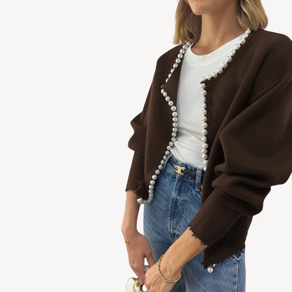 Women’s Knit Cardigan with Pearl Trim