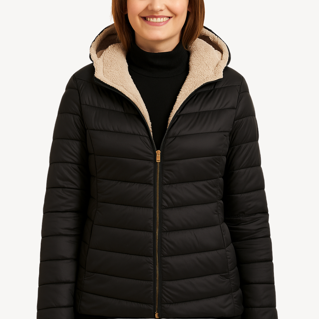 Women's Hooded Puffer Jacket with Sherpa Lining
