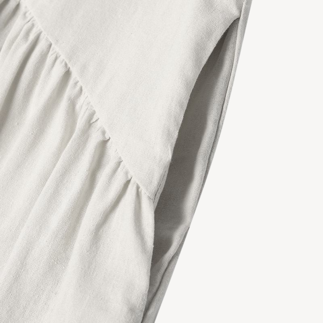 Linen Maxi Dress Women V-Neck Long Sleeve
