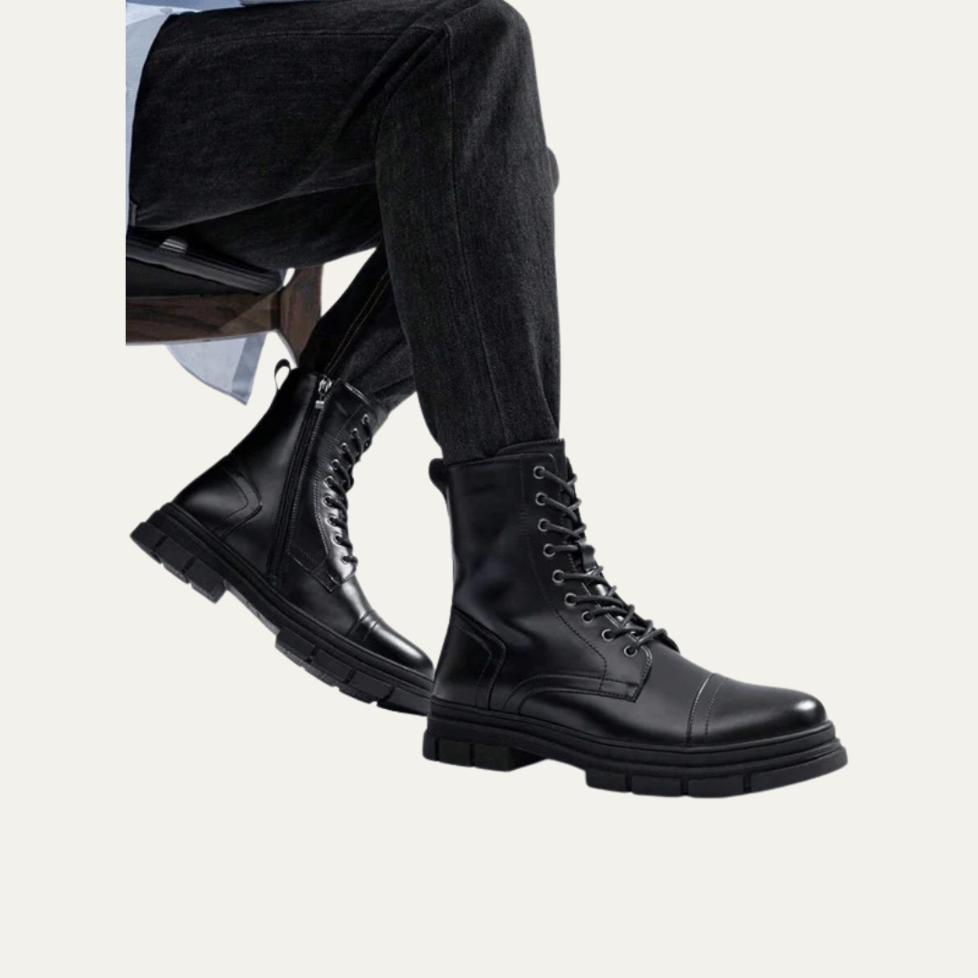Men’s Cap Toe Combat Boots with Side Zipper