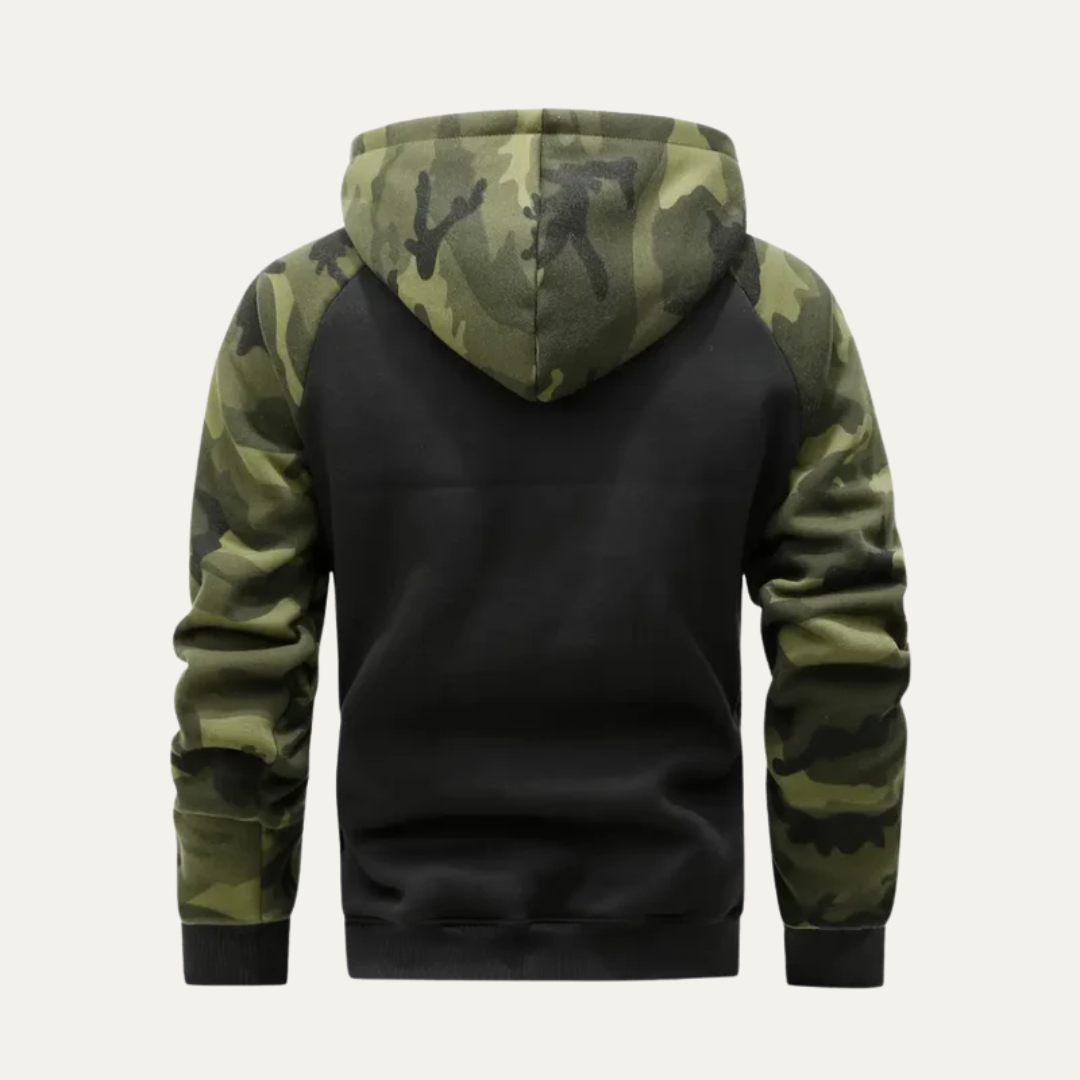 Men’s Camouflage Sleeve Sporty Zip Up Hoodie