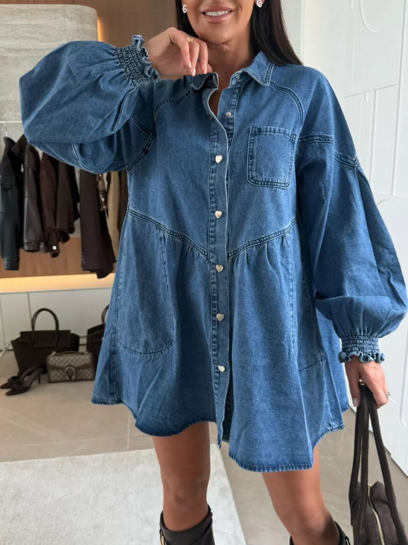 Classic Blue Jeans Sundress with Pocket Detail - BritishElegance