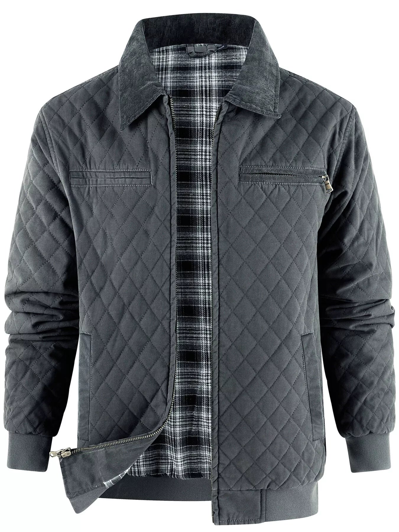 Warm Plaid Lined Men's Quilted Jacket