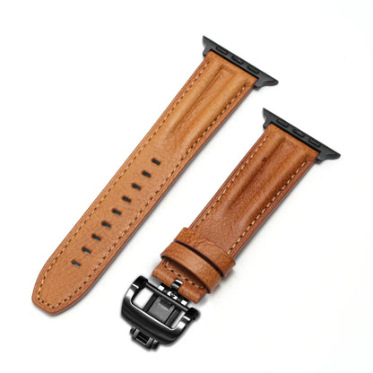 Stylish Leather Apple Watch Band With Silver Clasp