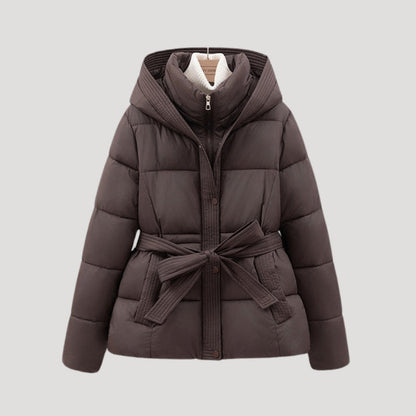 Women’s Belted Quilted Hooded Puffer Jacket