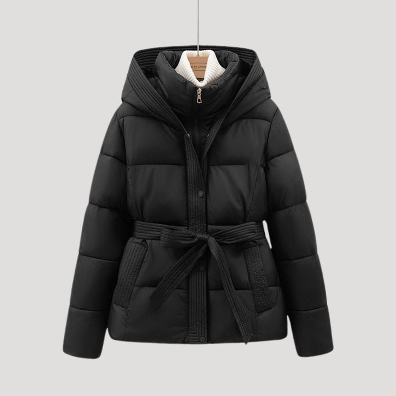 Women’s Belted Quilted Hooded Puffer Jacket