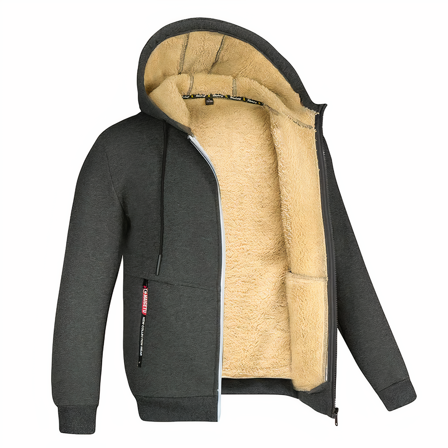 Warm Mens Fleece Hoodie Zip Jacket