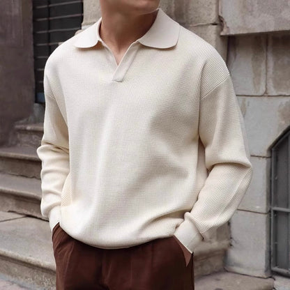 Men's Breathable Polo Sweater - Classic Comfortable Long Sleeve