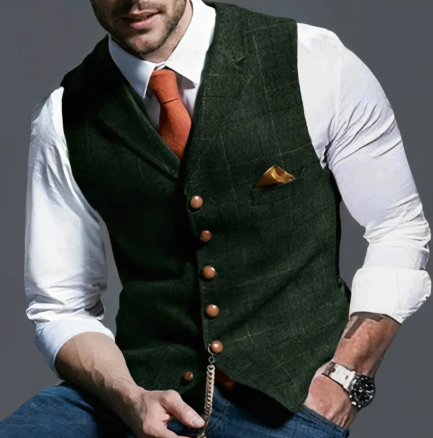 Alexander's subtly checked, elegant waistcoat