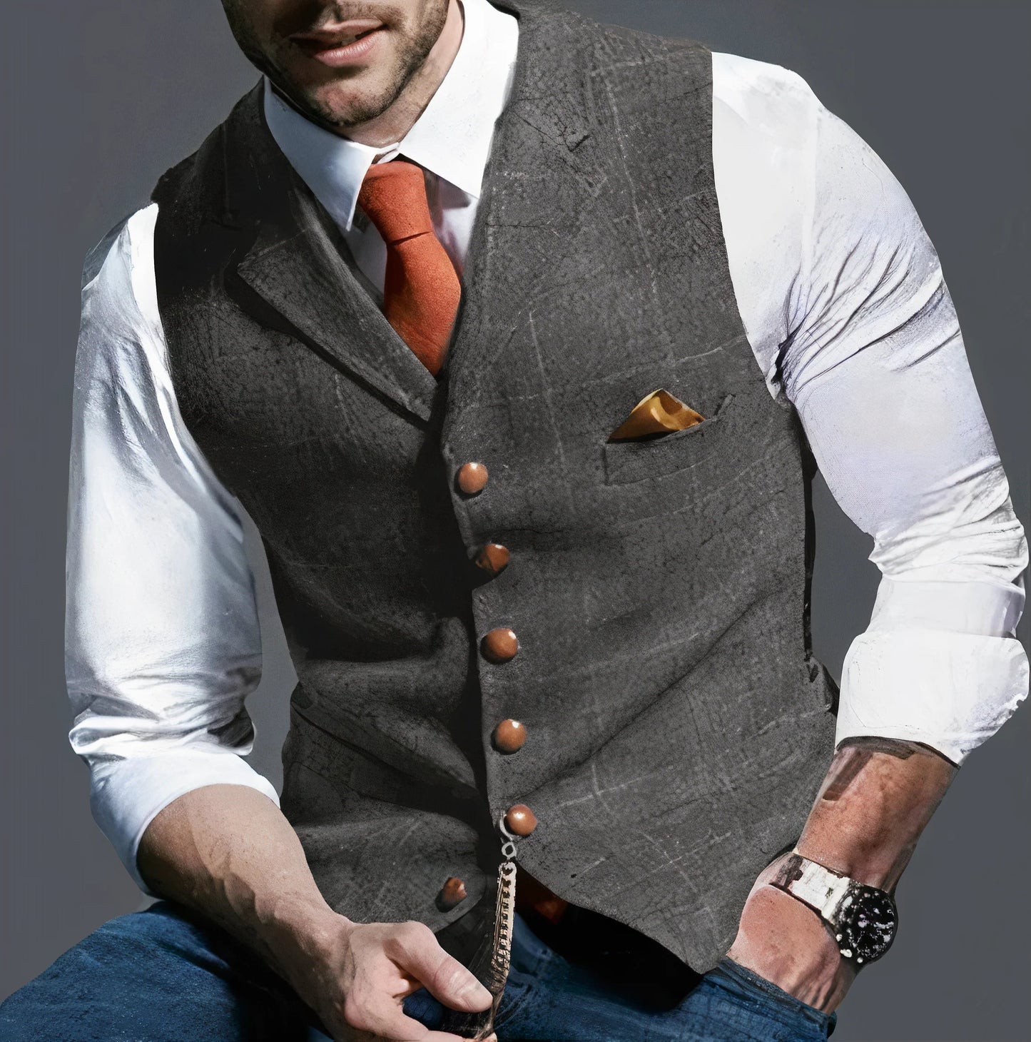 Alexander's subtly checked, elegant waistcoat