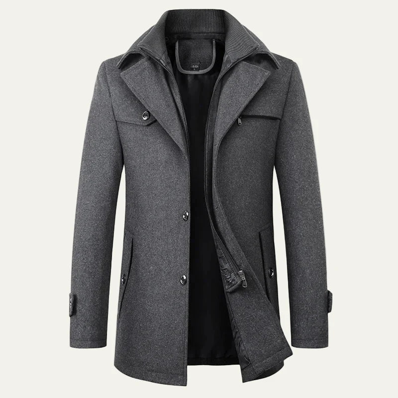 Men’s Double Closure Wool Blend Mid Length Peacoat