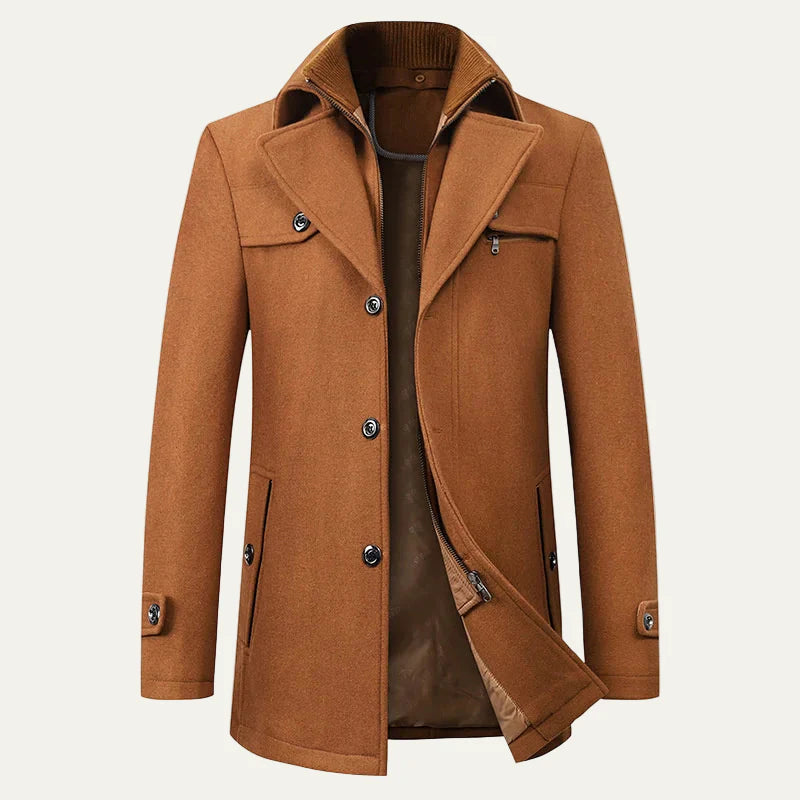 Men’s Double Closure Wool Blend Mid Length Peacoat