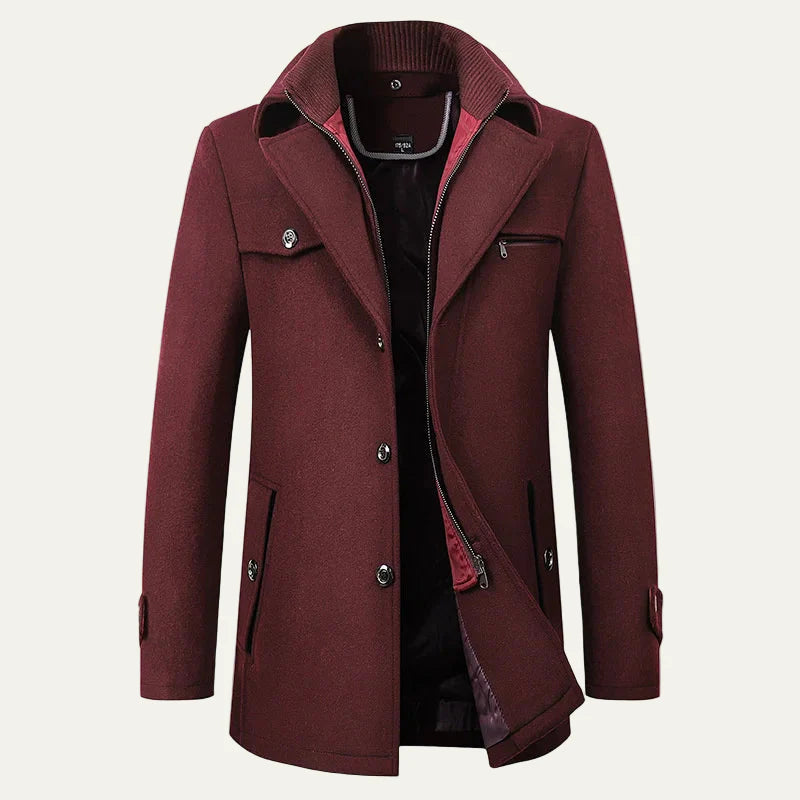 Men’s Double Closure Wool Blend Mid Length Peacoat