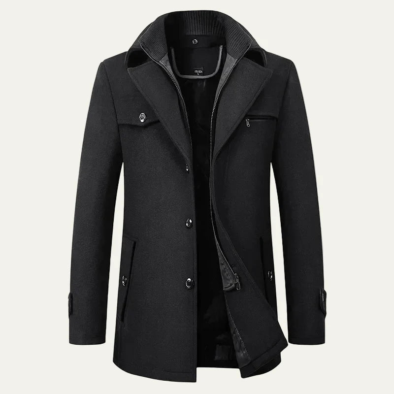 Men’s Double Closure Wool Blend Mid Length Peacoat
