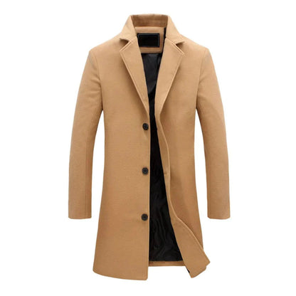 Men's Long Winter Coat with Notch Lapel