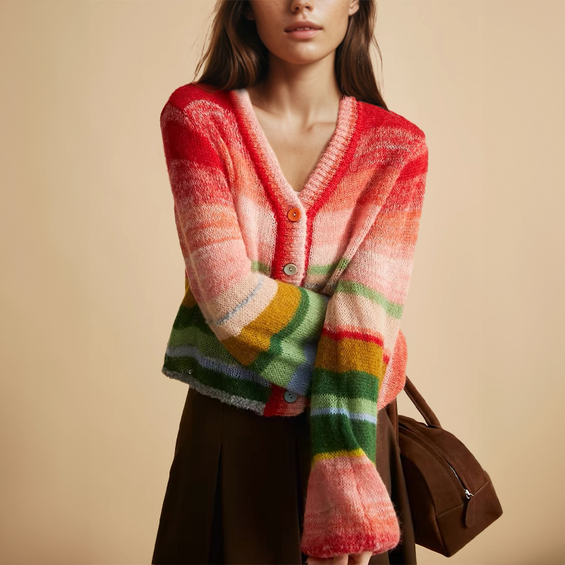 Warm Colourful Cashmere Blend V Neck Cardigan - BritishElegance