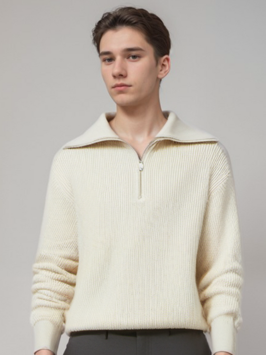 Warm Mens Striped Zip Knit Sweater - BritishElegance