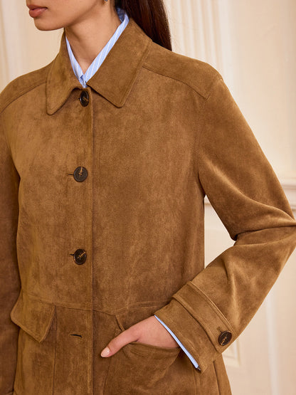Akira | Women's Tailored Button-Front Suede Work Blazer
