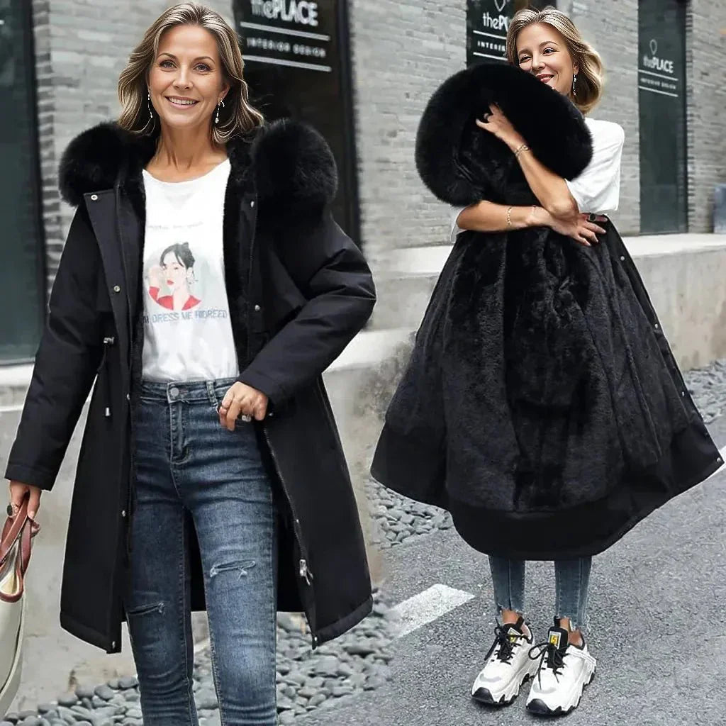 Alessia | Luxurious Long Winter Coat with Soft Fur Collar