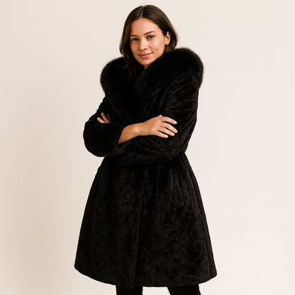 Alessia | Luxurious Long Winter Coat with Soft Fur Collar
