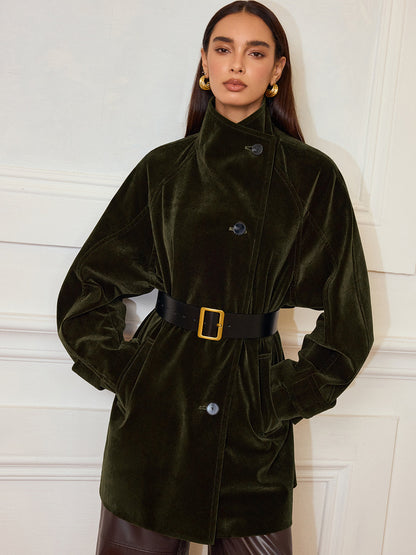 Alexandria | Women’s Elegant Long Velvet Pocketed Coat