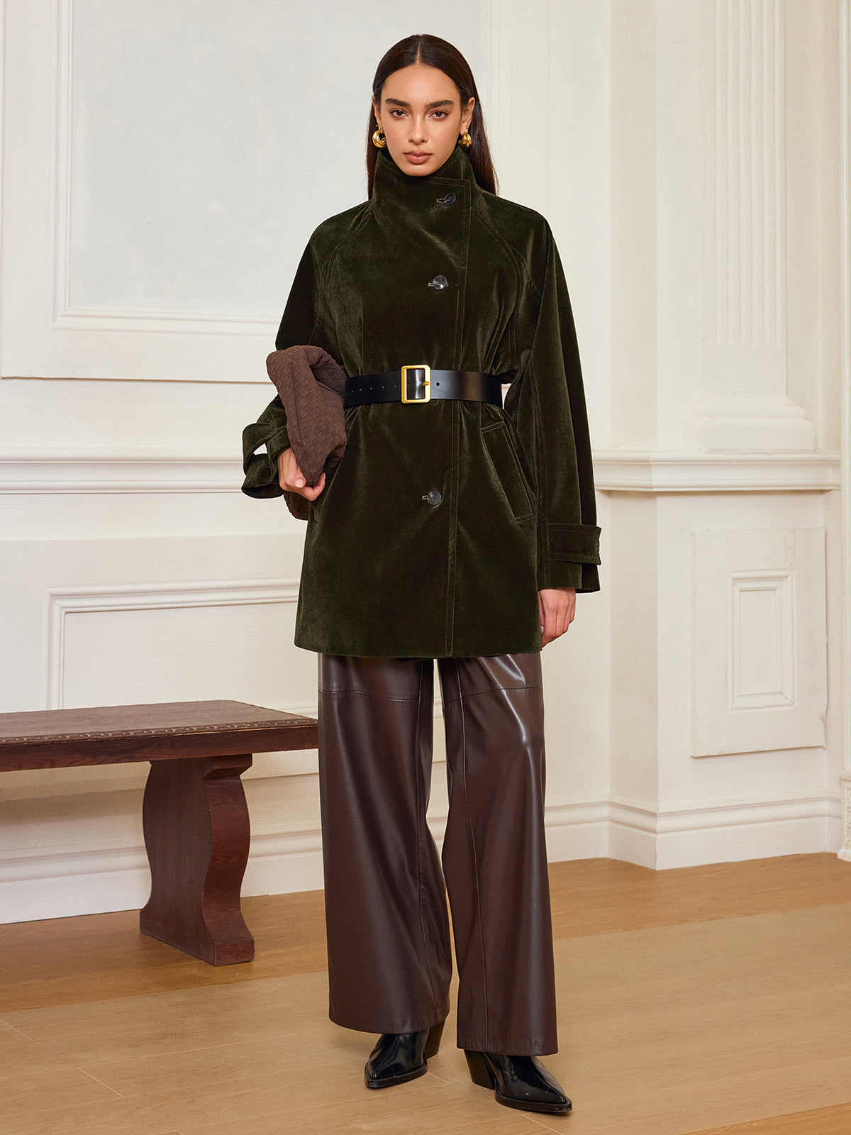 Alexandria | Women’s Elegant Long Velvet Pocketed Coat