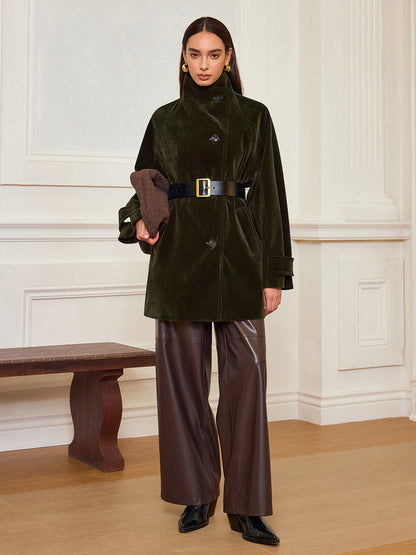 Alexandria | Women’s Elegant Long Velvet Pocketed Coat