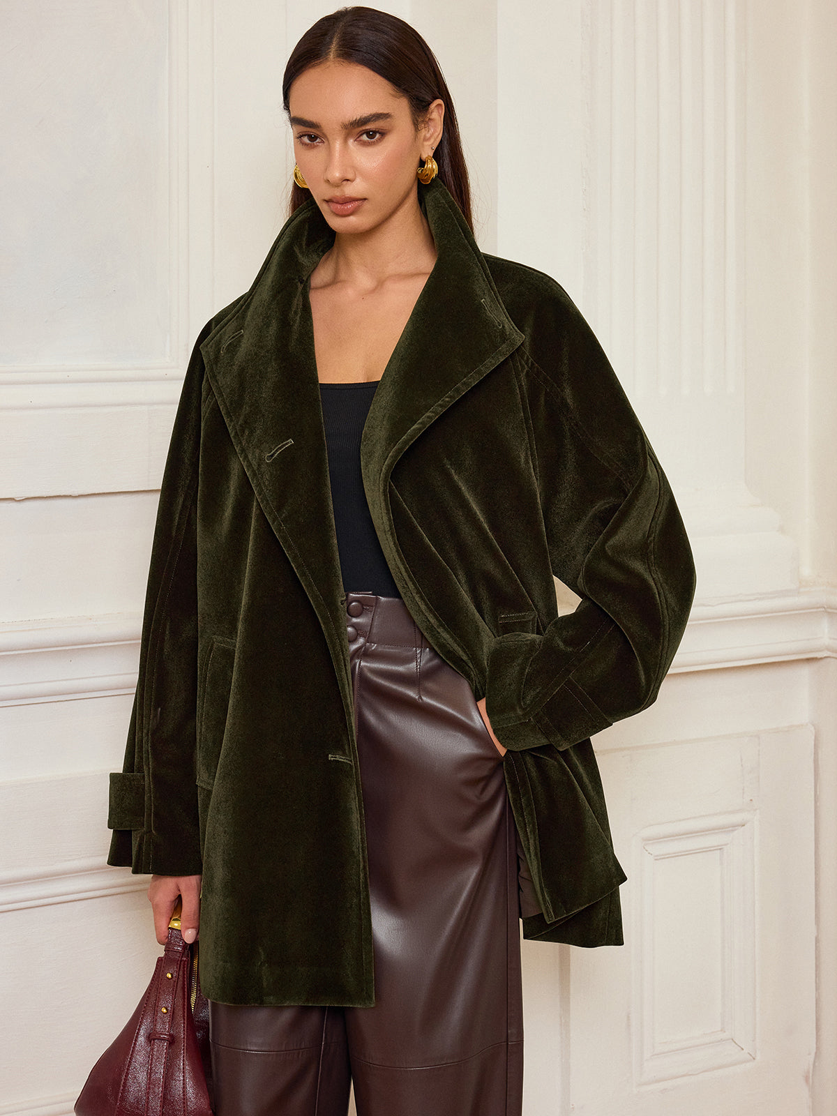 Alexandria | Women’s Elegant Long Velvet Pocketed Coat