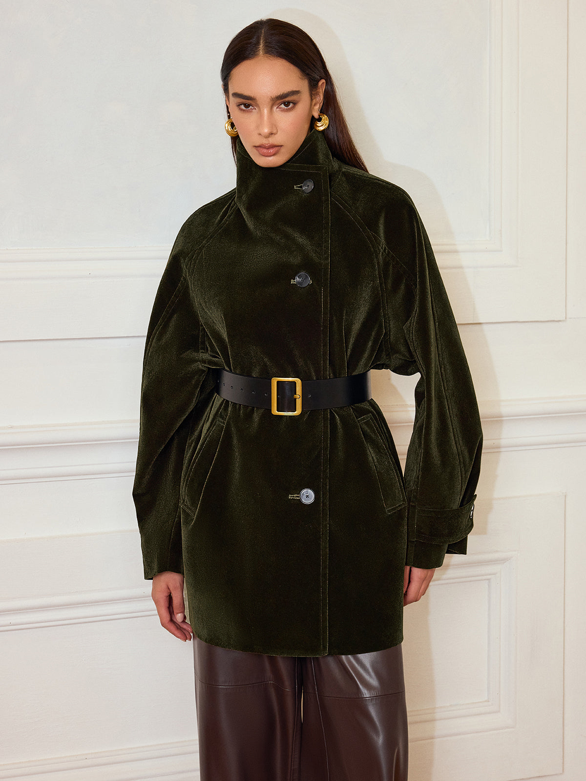 Alexandria | Women’s Elegant Long Velvet Pocketed Coat