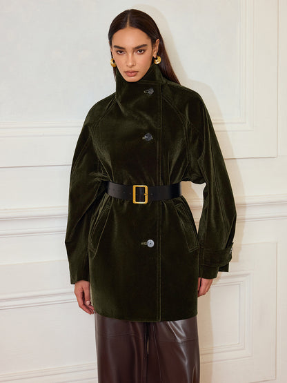 Alexandria | Women’s Elegant Long Velvet Pocketed Coat
