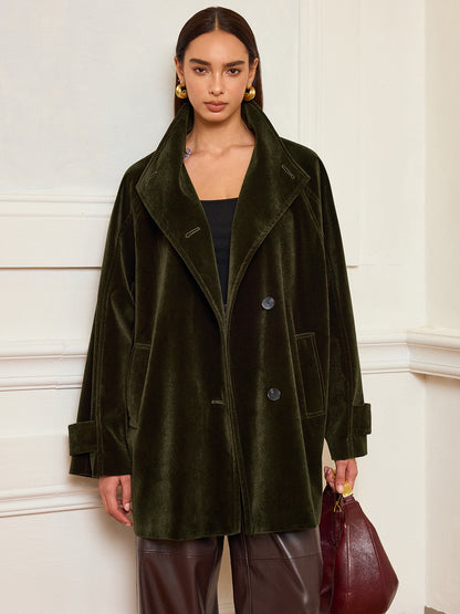 Alexandria | Women’s Elegant Long Velvet Pocketed Coat