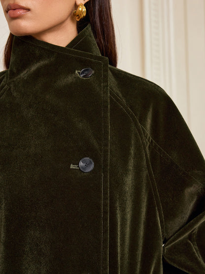 Alexandria | Women’s Elegant Long Velvet Pocketed Coat