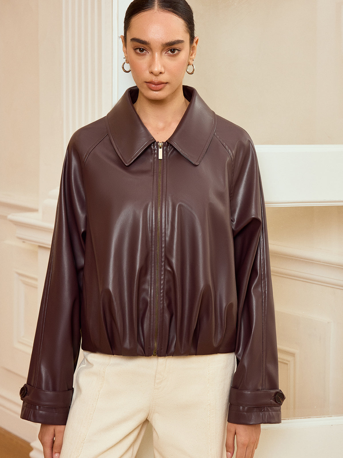 Alison | Women’s Classic Zip-Up Faux PU Cropped Jacket