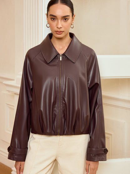 Alison | Women’s Classic Zip-Up Faux PU Cropped Jacket