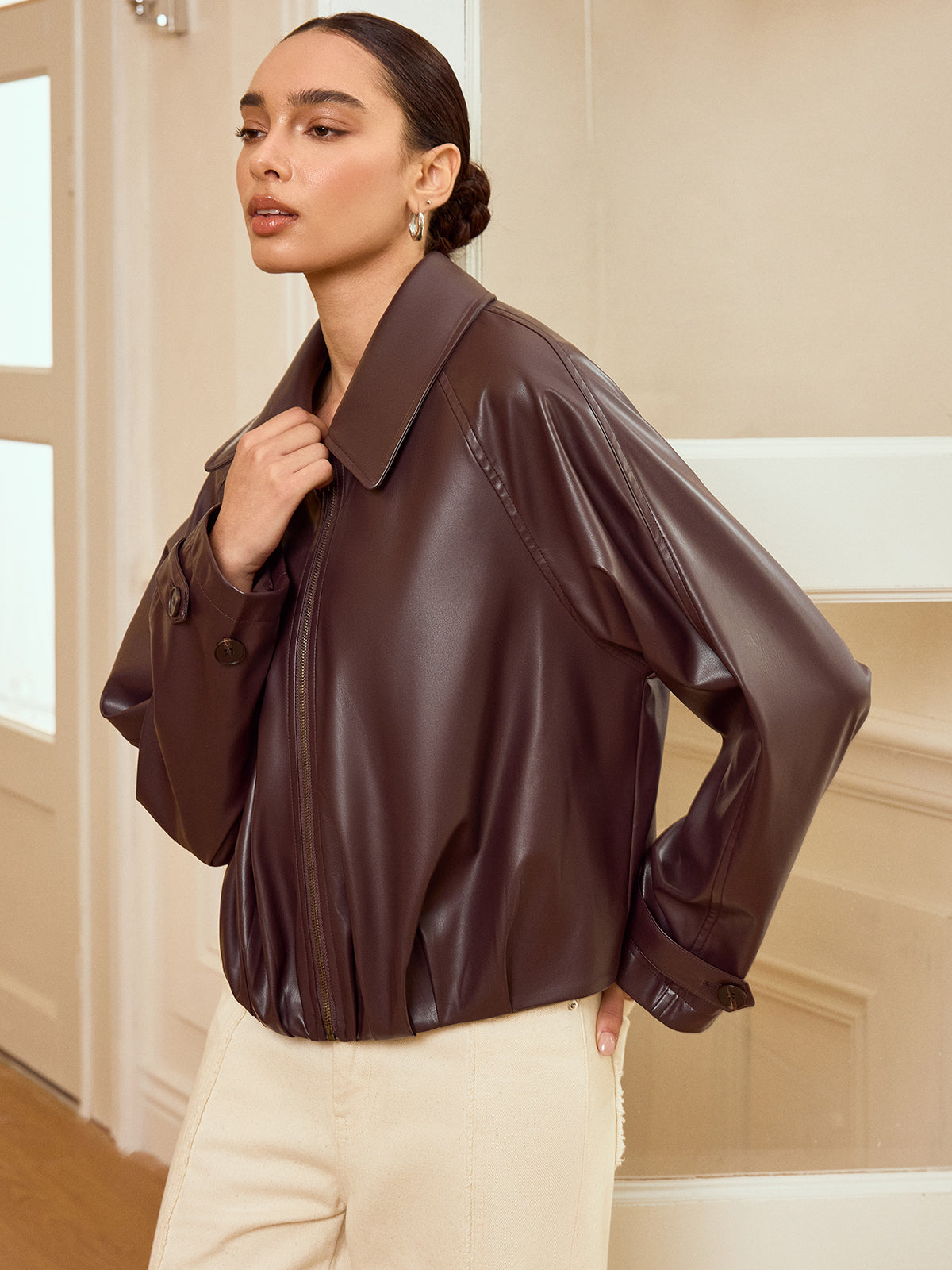 Alison | Women’s Classic Zip-Up Faux PU Cropped Jacket