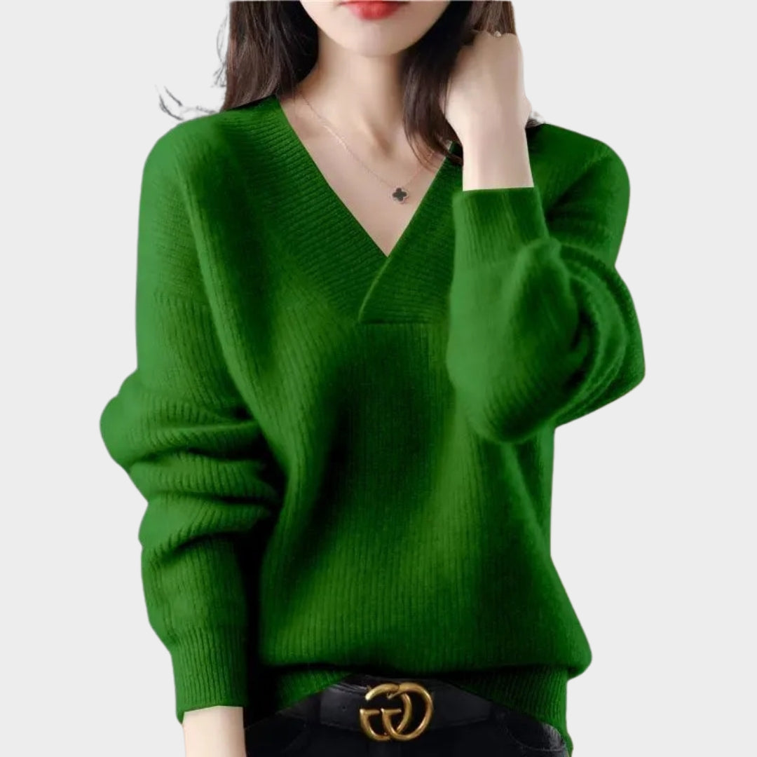 Amber – Women's V-Neck Loose Fit Sweater