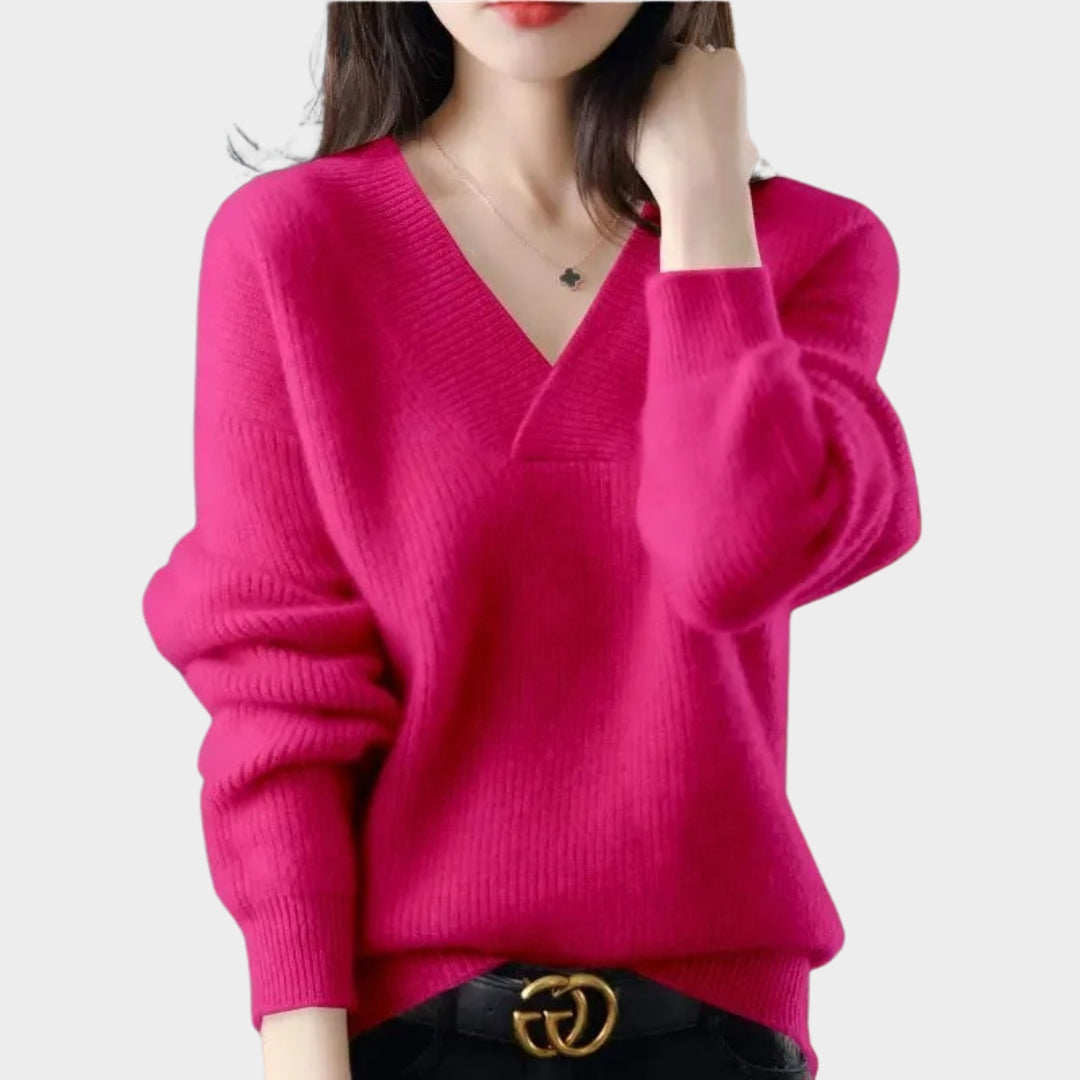 Amber – Women's V-Neck Loose Fit Sweater