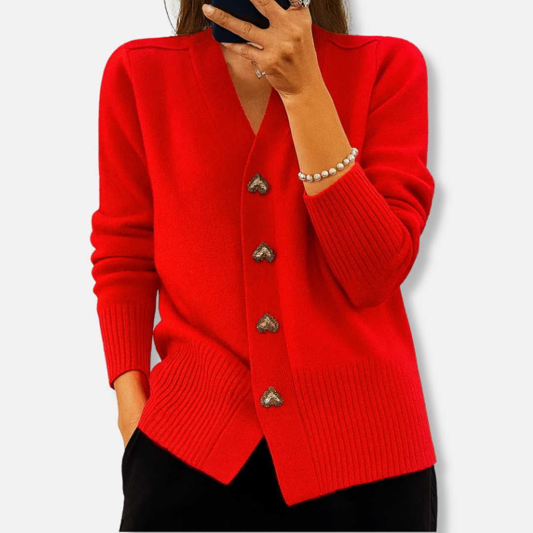 Women’s Warm Heart-Button V-Neck Cardigan