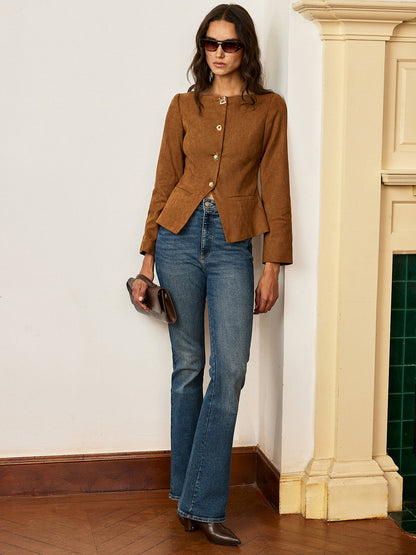 Amyra | Women's Slim Fit Suede Button-Up Short Blazer