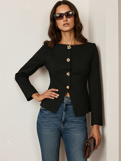 Amyra | Women's Slim Fit Suede Button-Up Short Blazer